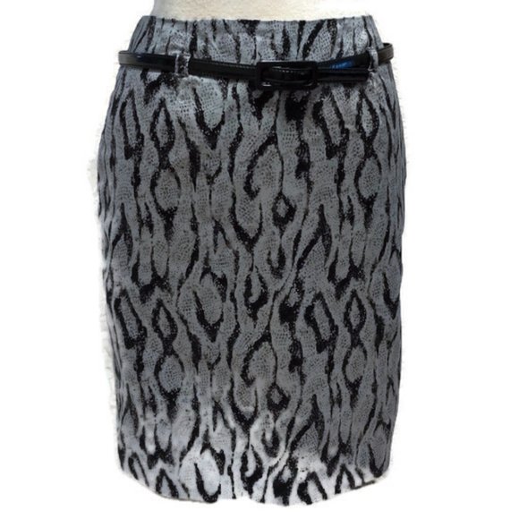 Apt 9 Animal Print High Waist Pencil Skirt Belt Silver Gray Black Womens 4 S - Picture 2 of 8